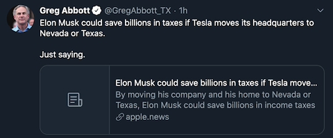 Tesla Elon Musk Greg Abbott