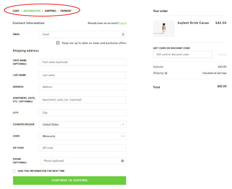 Shipping Page